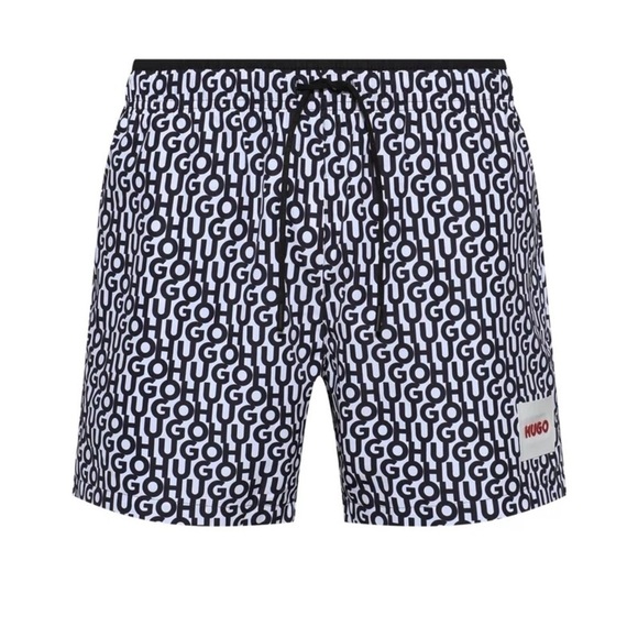 NWT LOGO-PRINT QUICK-DRYING SWIM SHORTS WITH BRANDED LABEL - Picture 1 of 10